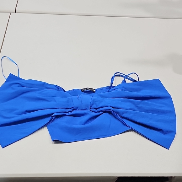 Zara Blue Tie Front Bustier Crop Top - Picture 4 of 8